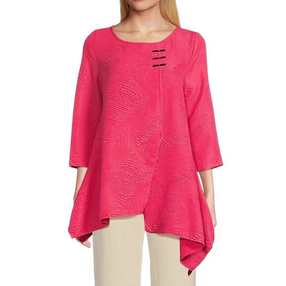 IC Collection $188 Wave Textured Knit Pink Asymmetric Hem Tunic Size S - Picture 1 of 5